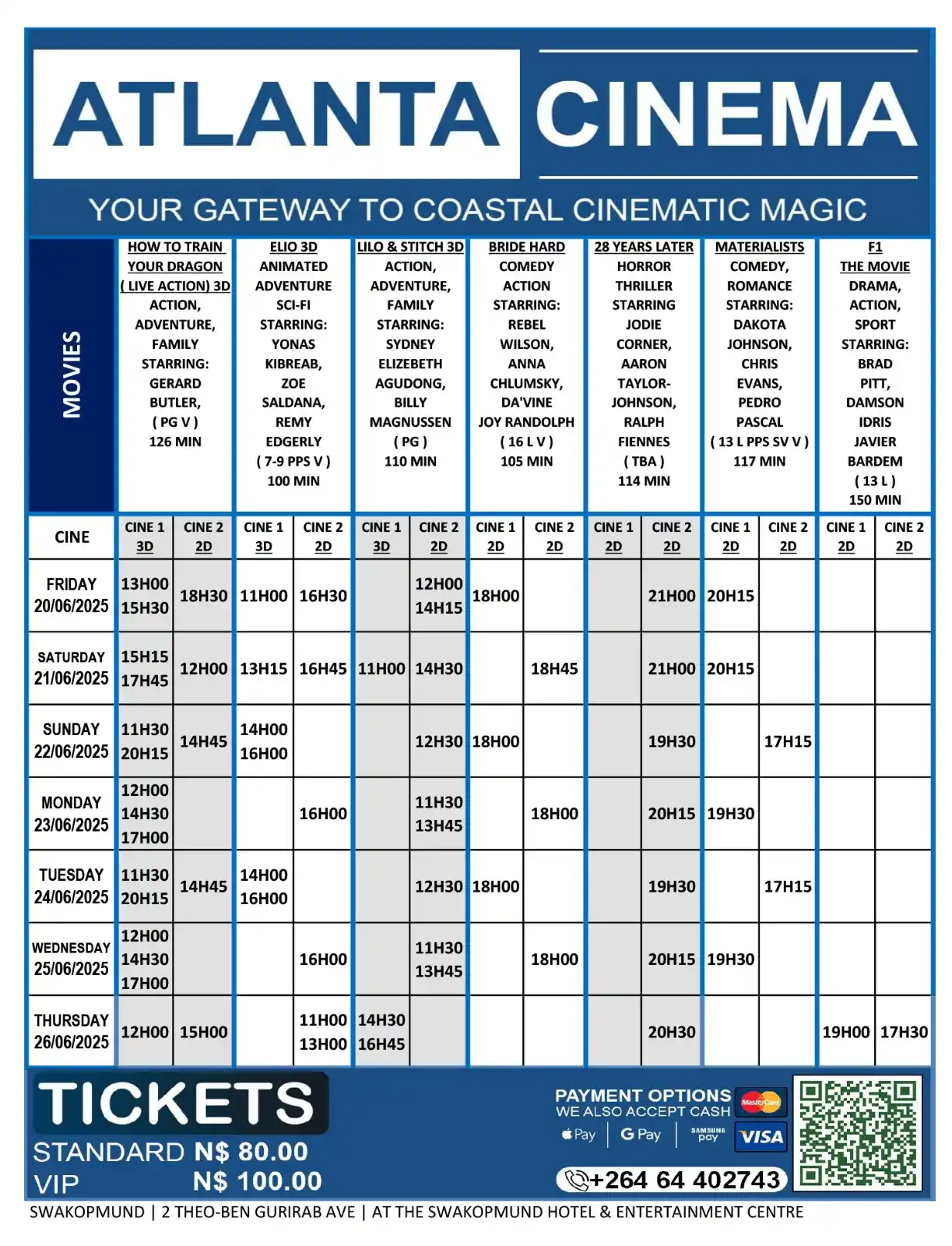 Image from ATLANTA CINEMA SWAKOPMUND: Hey movie-goers! 🎬🍿 Here is our weekly program at Atlanta Cinema Sw...