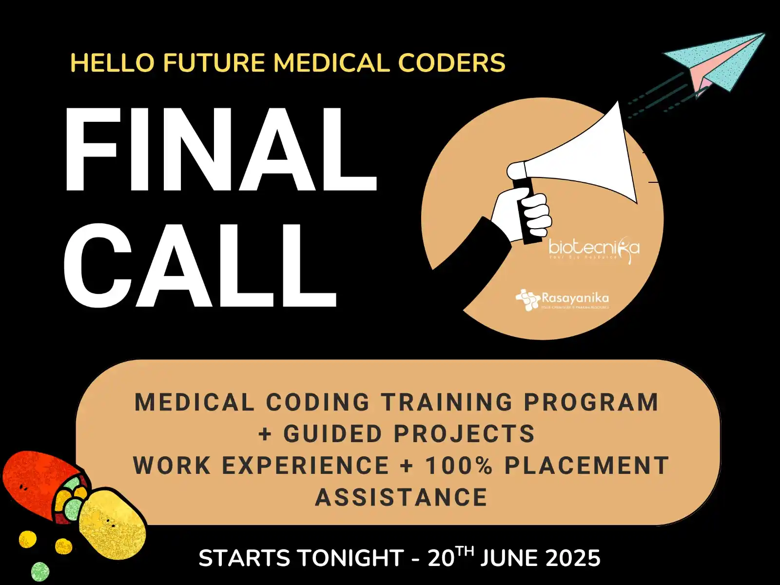 Image from Biotecnika Official ( Biotech, Biology Jobs Exams, Scholarship, Internship): *🚨 Medical Coding Training Starts TONIGHT!* 🎓 For Life Science Grad...