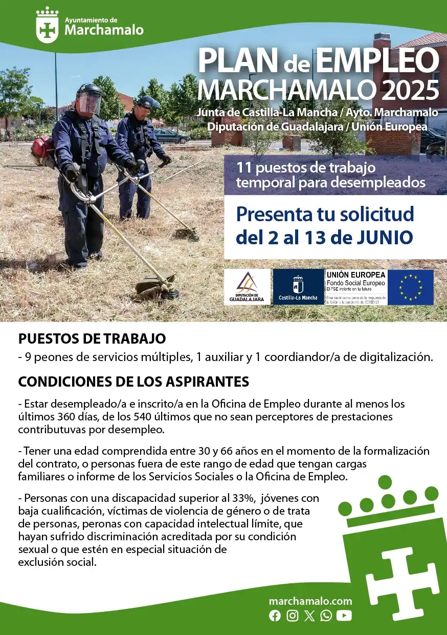 Image from Ayuntamiento de Marchamalo: 🔊 PLAN DE EMPLEO 2025 📅 Solicitudes: hasta el 13 de junio 📍 Oficina...