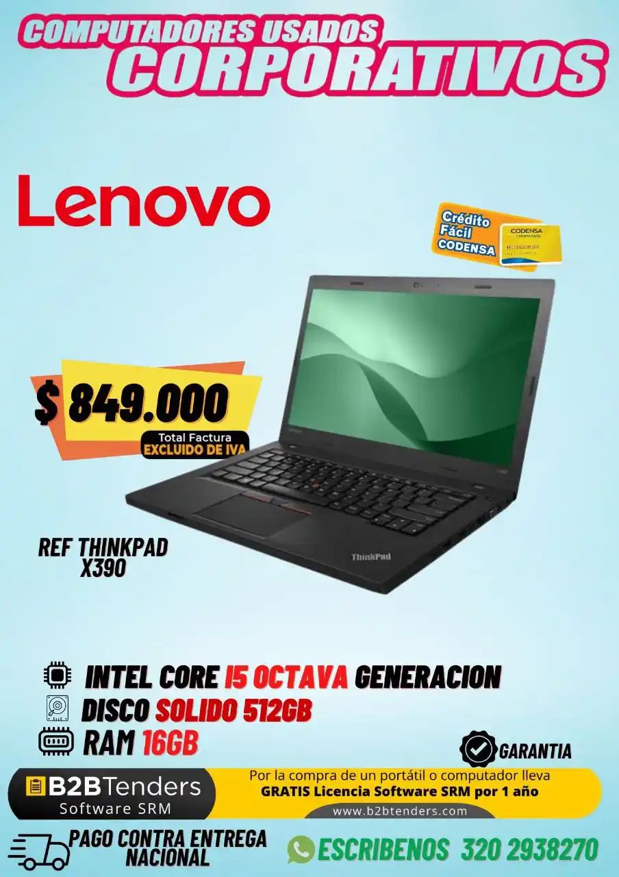 Image from Computadores De Segunda Corporativo: 💼 Portátil corporativo liviano y potente ✅ Lenovo ThinkPad X390 usado...