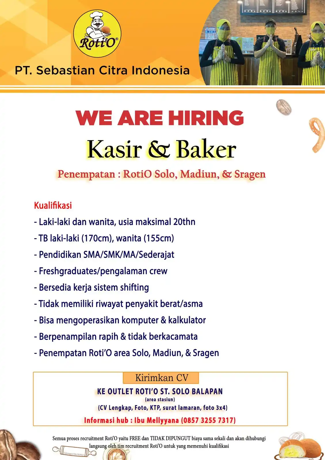 Image from Info Loker Solo Surakarta (Official): PT. Sebastian Citra Indonesia Dibutuhkan segera   Kasir & Baker Penemp...