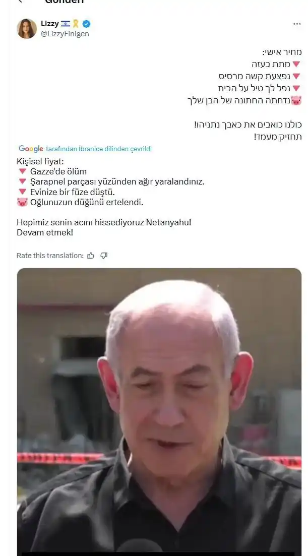 Image from Furkan Haber: *Siyonist Netanyahu: “Oğlum düğününü iptal etti”*  “Savaşın kişisel be...