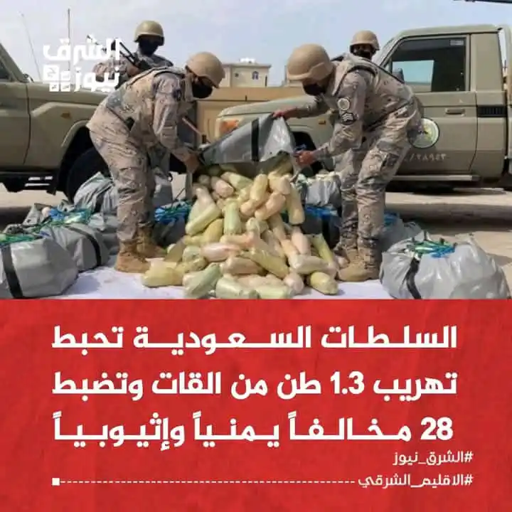 Image from الشرق نيوز: سلطات الحدود السعودية تحبط تهريب أكثر من 1.3 طن من القات في المناطق ال...