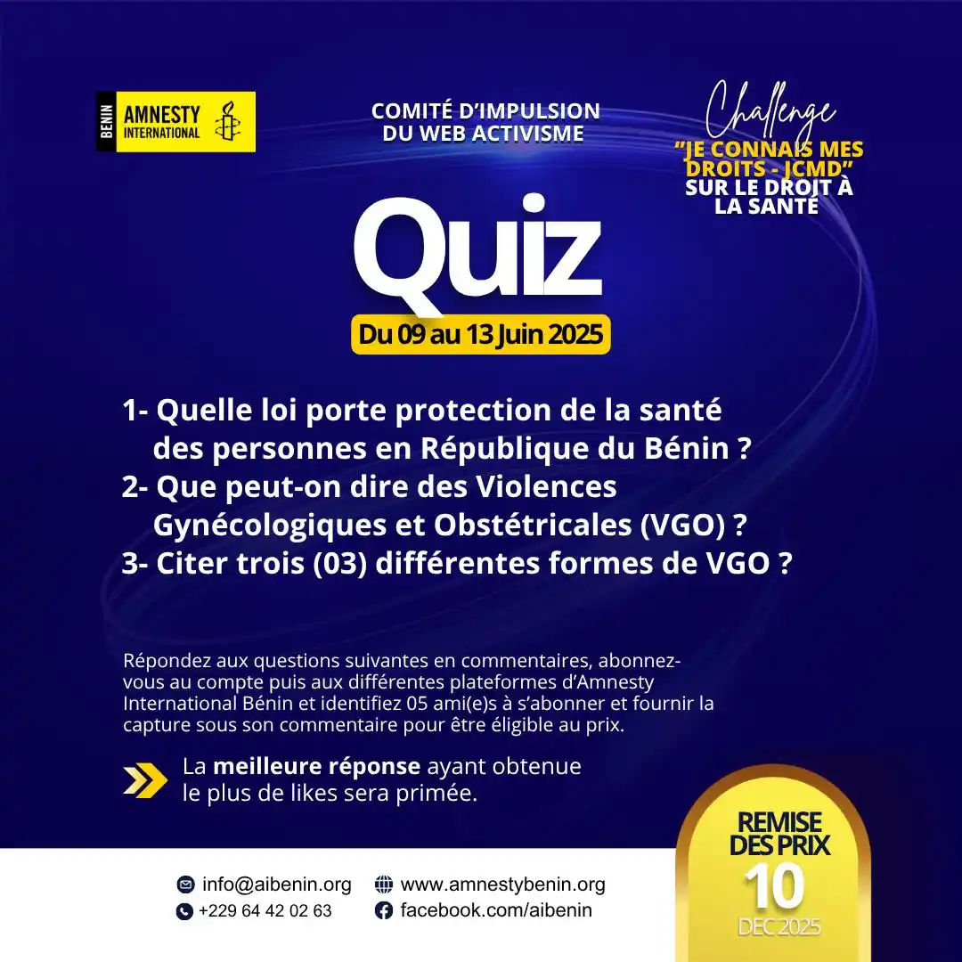 Image from AMNESTY INTERNATIONAL BENIN: Voulez-vous être le 2ème lauréat de notre quizz "Je connais mes droits...