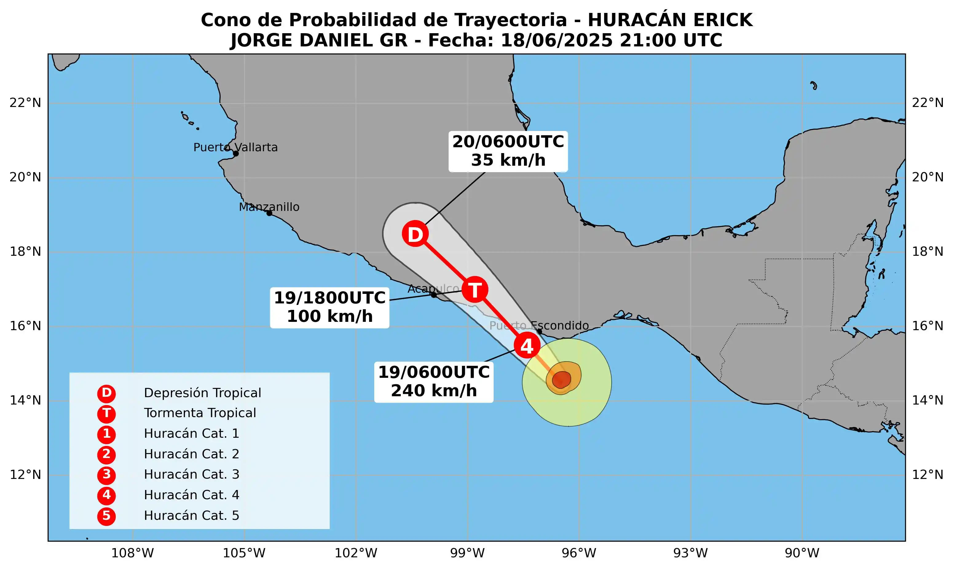 Image from MeteoInfo: AVISO DE CICLÓN TROPICAL 18-06-2025, 22:00 UTC  ✍🏻:  Jorge Daniel GR ...