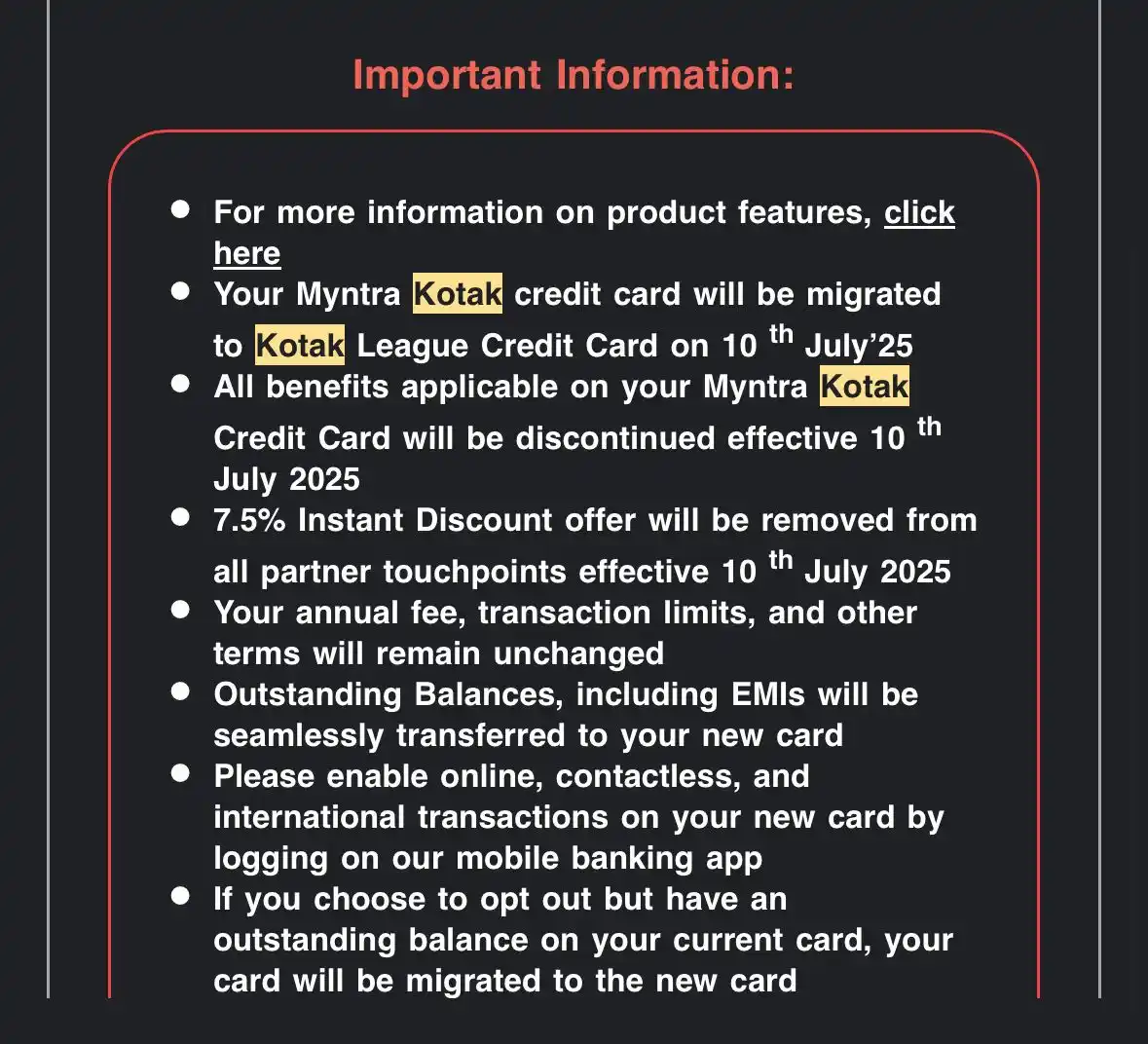 Image from SpendWiselyOfficial: Breaking-in: Kotak Myntra Credit Card is getting discontinued effectiv...