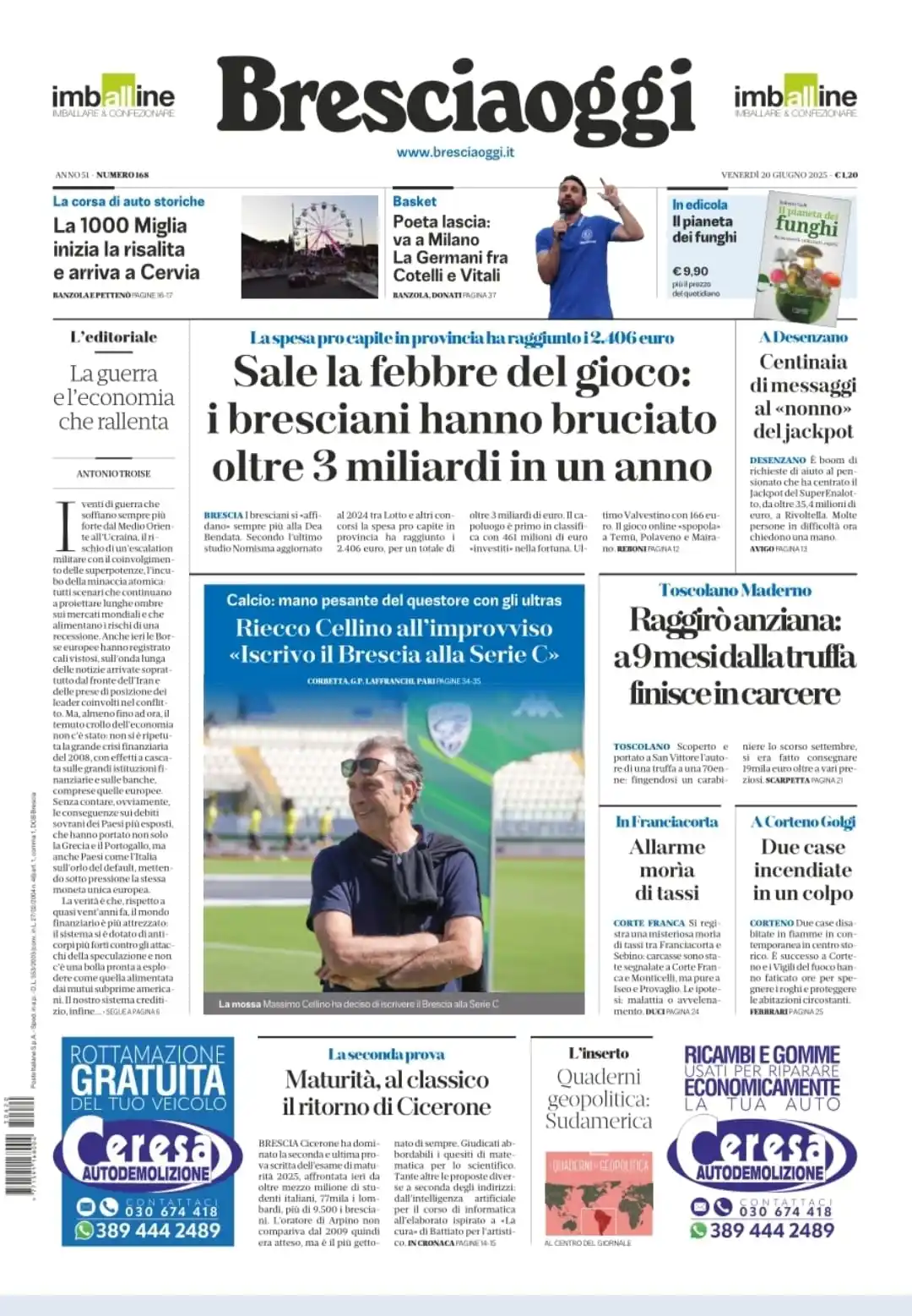 Image from Bresciaoggi: ☕Buongiorno dalla redazione di Bresciaoggi con la nostra prima pagina ...