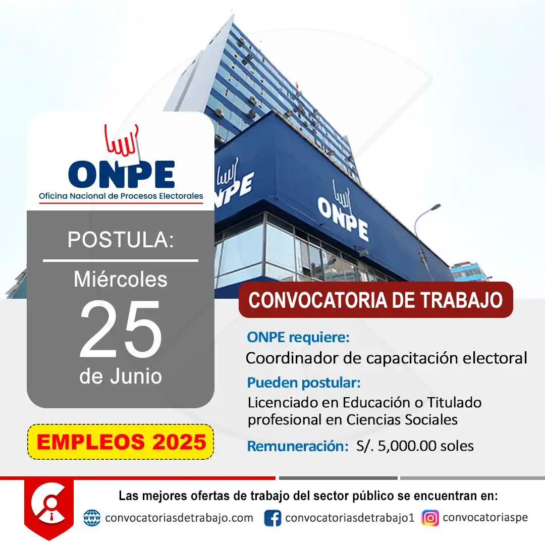 Image from Convocatorias de Trabajo 🇵🇪: 🎯 Convocatoria de Trabajo en: ONPE - Lima 📋 Más información 👉 http...