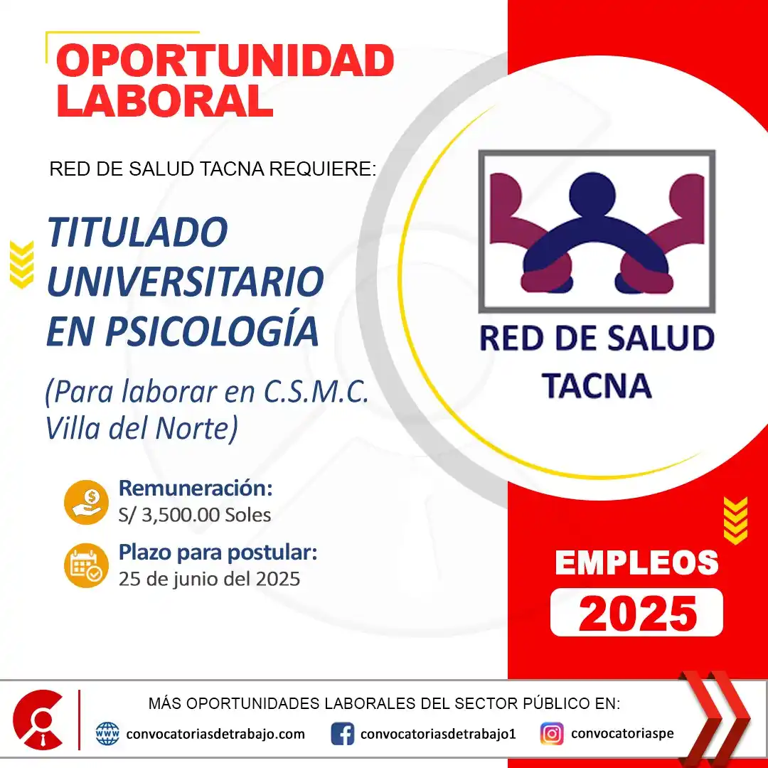 Image from Convocatorias de Trabajo 🇵🇪: 🎯 Convocatoria de Trabajo en: RED DE SALUD TACNA - Tacna  📋 Más info...