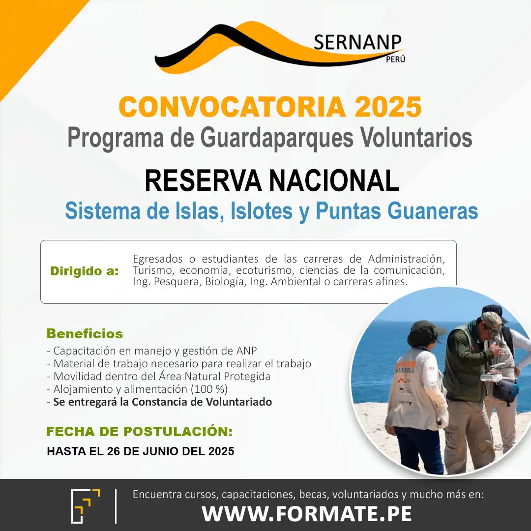 Image from Convocatorias de Trabajo 🇵🇪: 📢 Convocatoria SERNANP para el Programa de Guardaparques Voluntarios ...