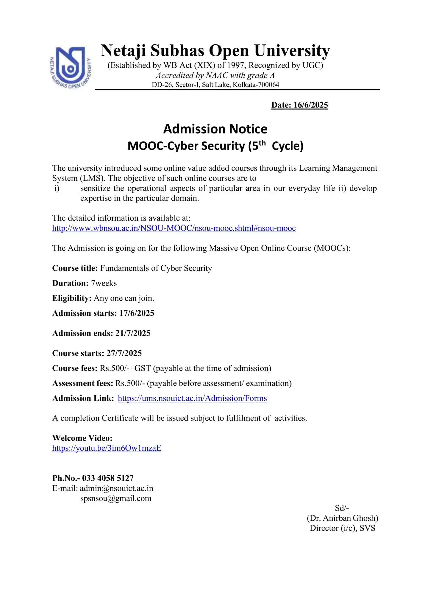 (NSOU - RMV - NIOS) Exam Challenger Institute post