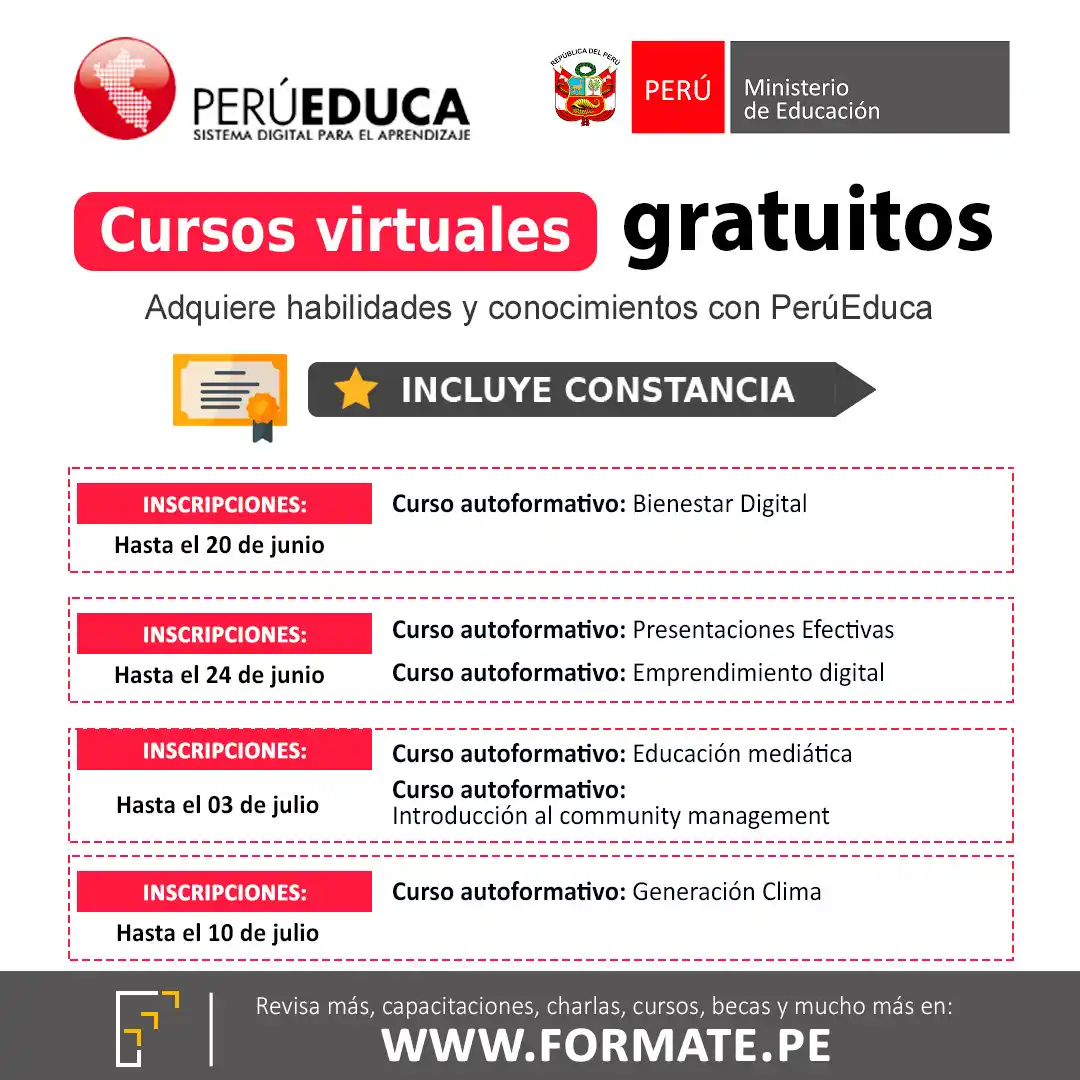 Image from Convocatorias de Trabajo 🇵🇪: 📢 ¡Cursos virtuales gratuitos! Organizada por el Ministerio de educac...