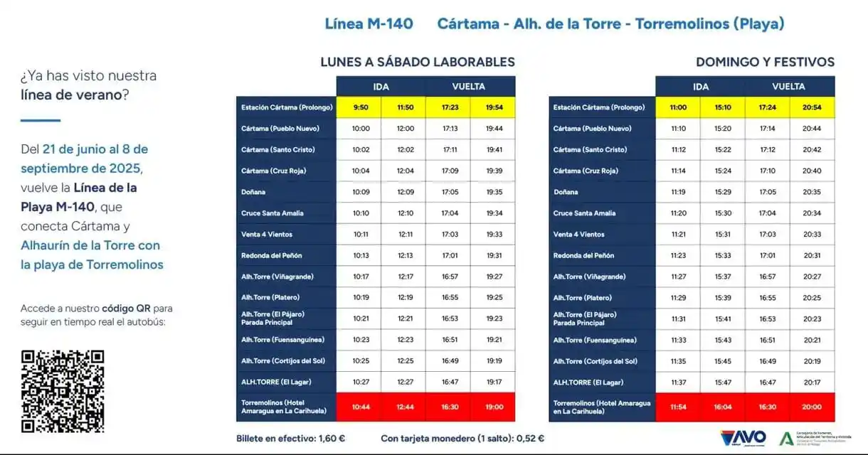 Image from Alhaurín de la Torre, Calidad de Vida: 🚌 Del 21 de junio al 8 de septiembre de 2025, vuelve la Línea de la P...