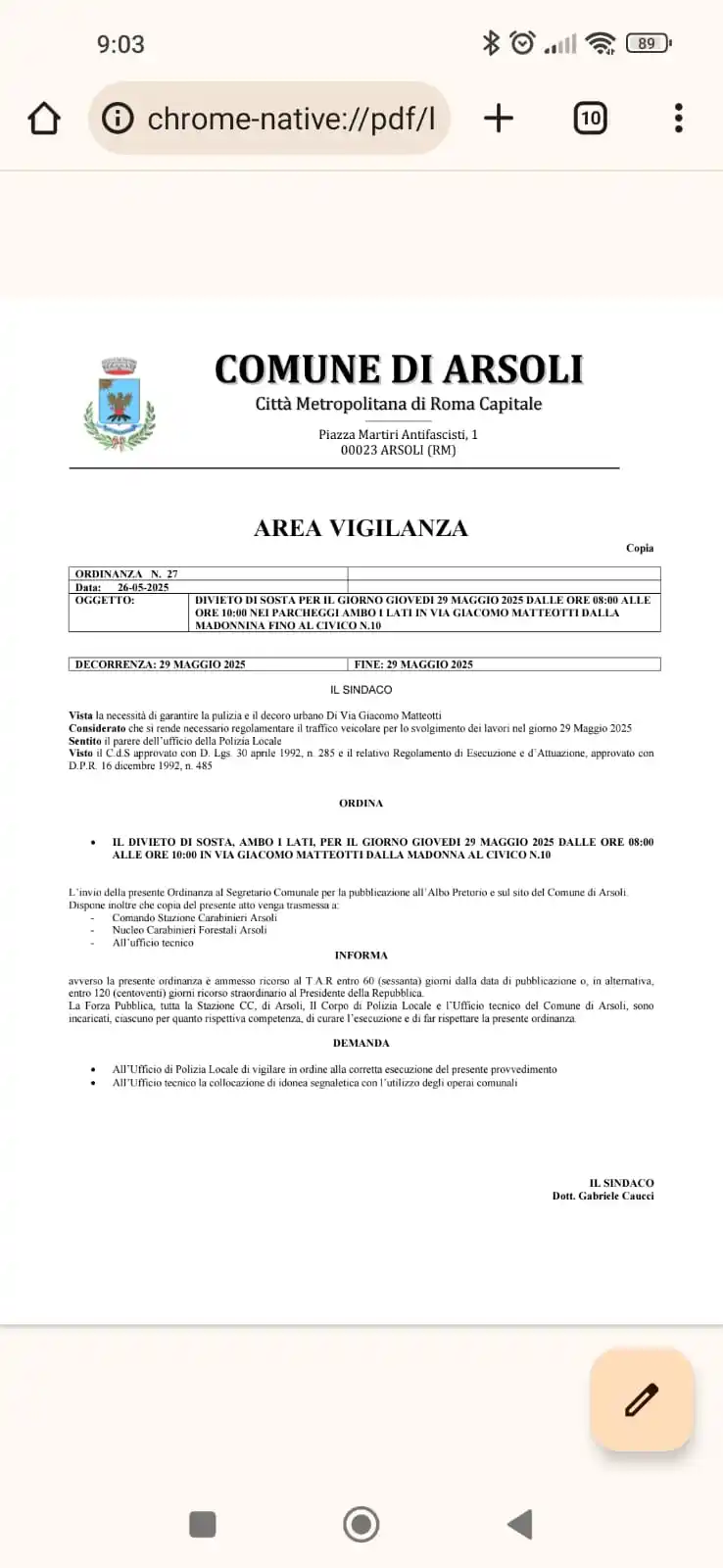 Comune di ARSOLI post