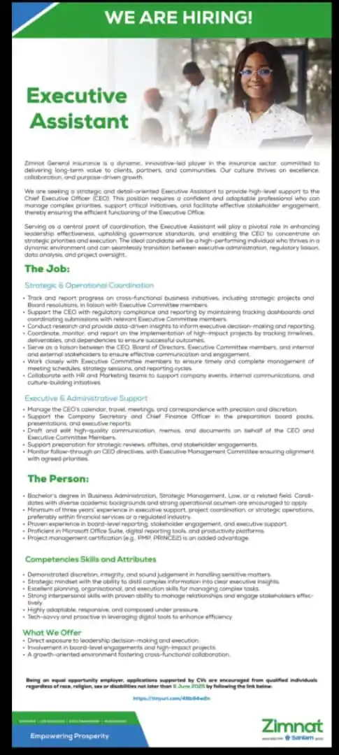 Image from The Youth Envoy TV: Executive Assistant Vacancy,  If you’re hungry for growth and thrive i...