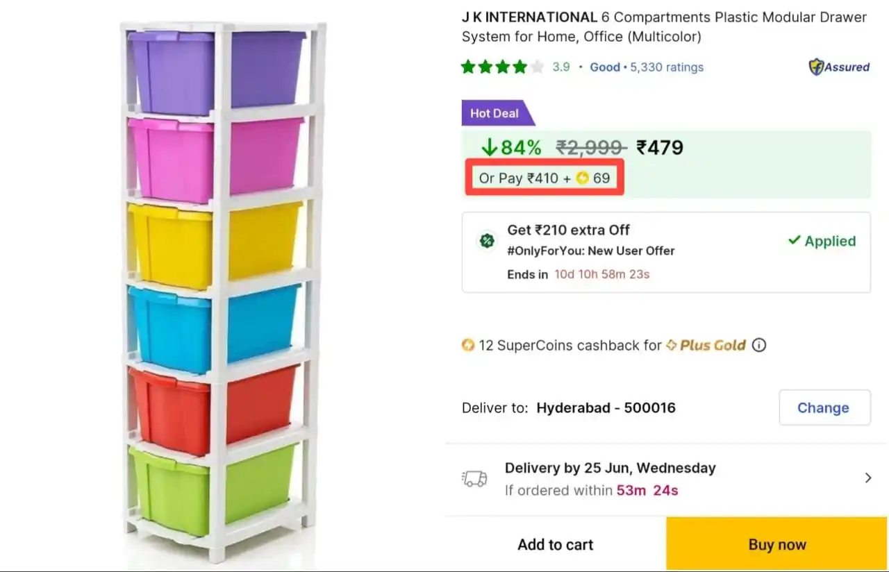 Image from Loot Deals AK™: 🔥GRAB : 6 Compartment Modular Drawer at ₹410 + 69 SC 👉https://fkrt....