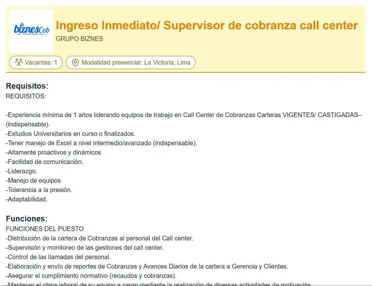 Image from Convocatorias de Trabajo 🇵🇪: 🌟𝗡𝘂𝗲𝘃𝗮 𝗼𝗽𝗼𝗿𝘁𝘂𝗻𝗶𝗱𝗮𝗱 𝗹𝗮𝗯𝗼𝗿𝗮𝗹 - SECTOR PRIVADO🌟 ...