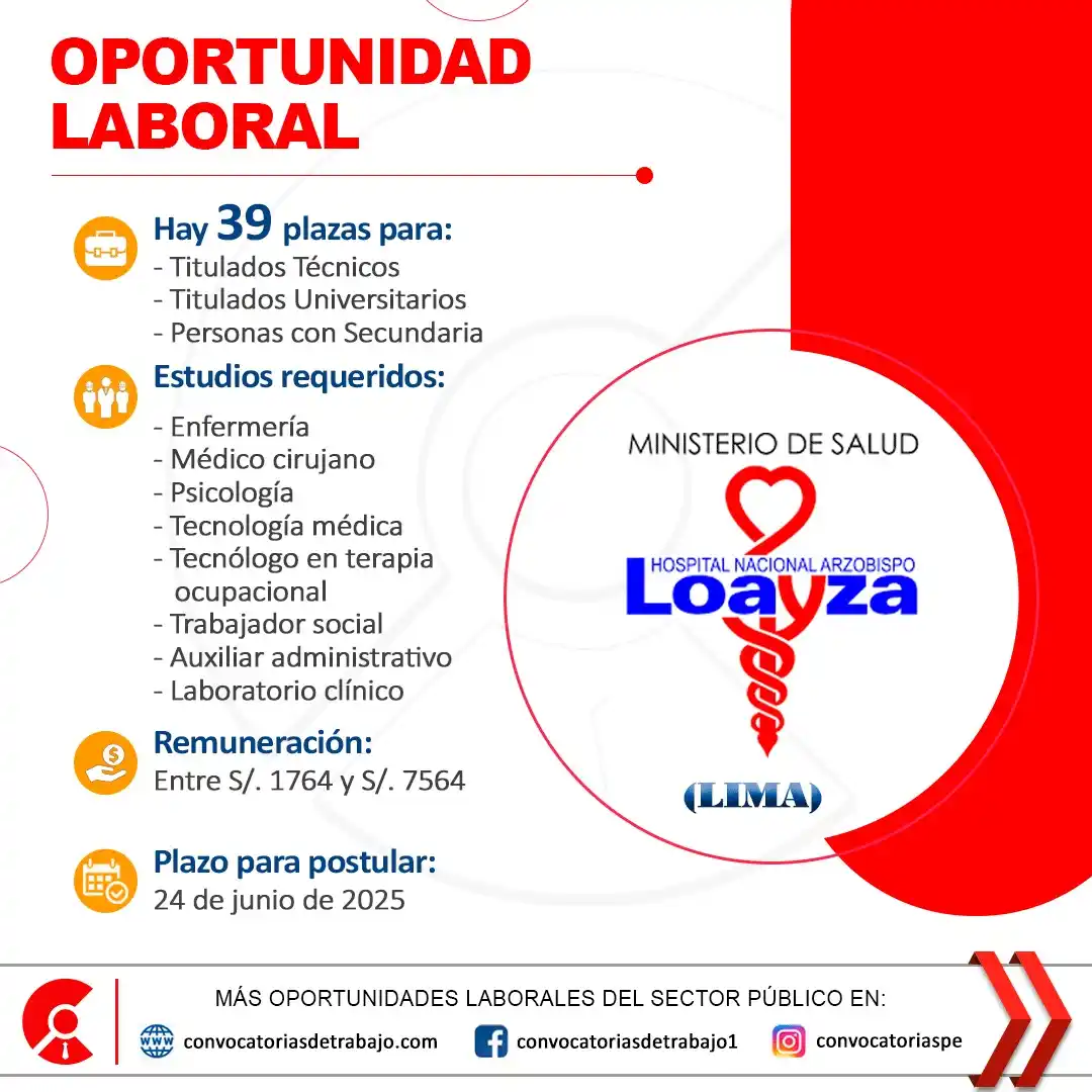 Image from Convocatorias de Trabajo 🇵🇪: 🚨 Oportunidad laboral en: HOSPITAL ARZOBISPO LOAYZA - Lima 🏢 ✅ Vacan...