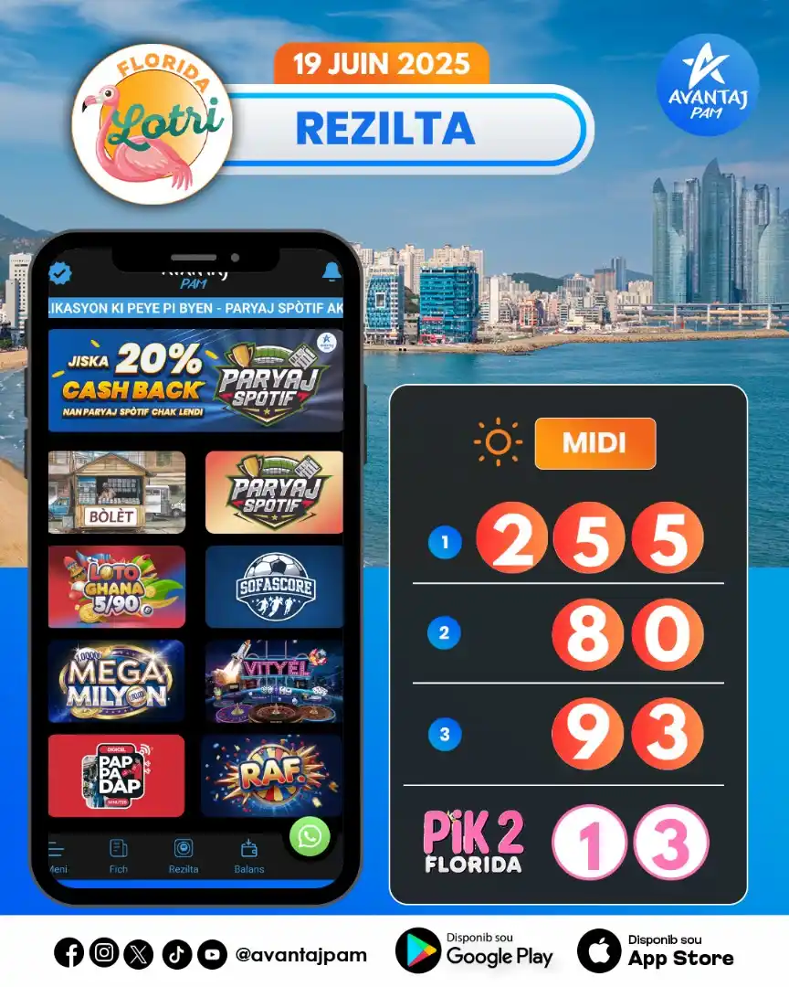 Image from Infos Partage: REZILTA LOTRI FLORIDA MIDI 19JEN 2025 📲 Telechaje aplikasyon Avantaj ...