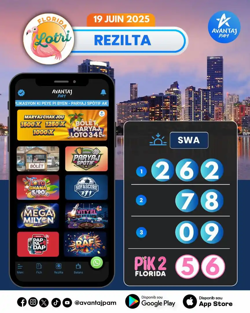Image from Infos Partage: REZILTA LOTRI FLORIDA SOIR 19JEN 2025 📲 Telechaje aplikasyon Avantaj ...