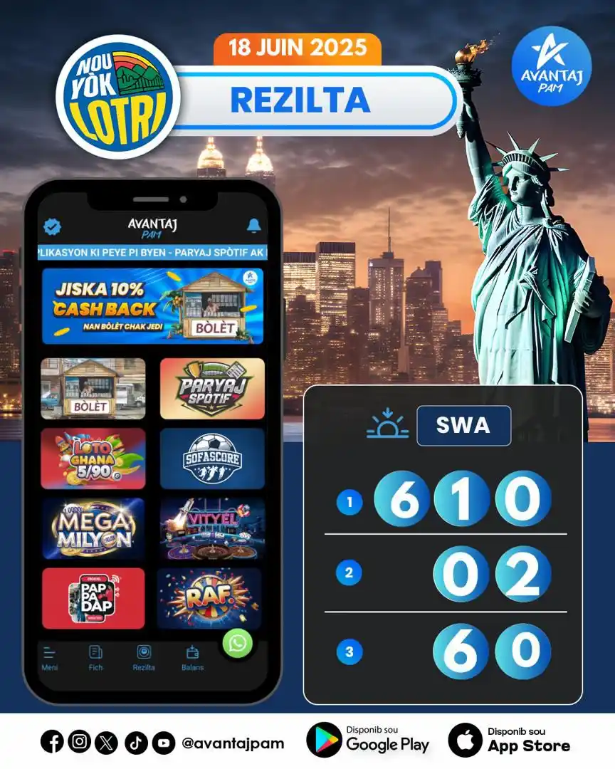 Image from Infos Partage: REZILTA LOTRI NEW YORK SWA 18 JEN 2025 📲 Telechaje aplikasyon Avantaj...