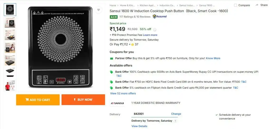 Image from Loot Deals AK™: Sansui 1600W Induction Cooktop @1149  https://fkrt.cc/g79fq5t...