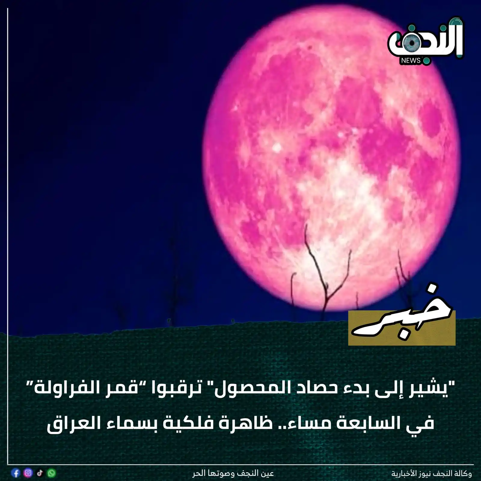 Image from وكالةً النجف الأشرف نيوز : "يشير إلى بدء حصاد المحصول" ترقبوا “قمر الفراولة” في السابعة مساء.. ظ...