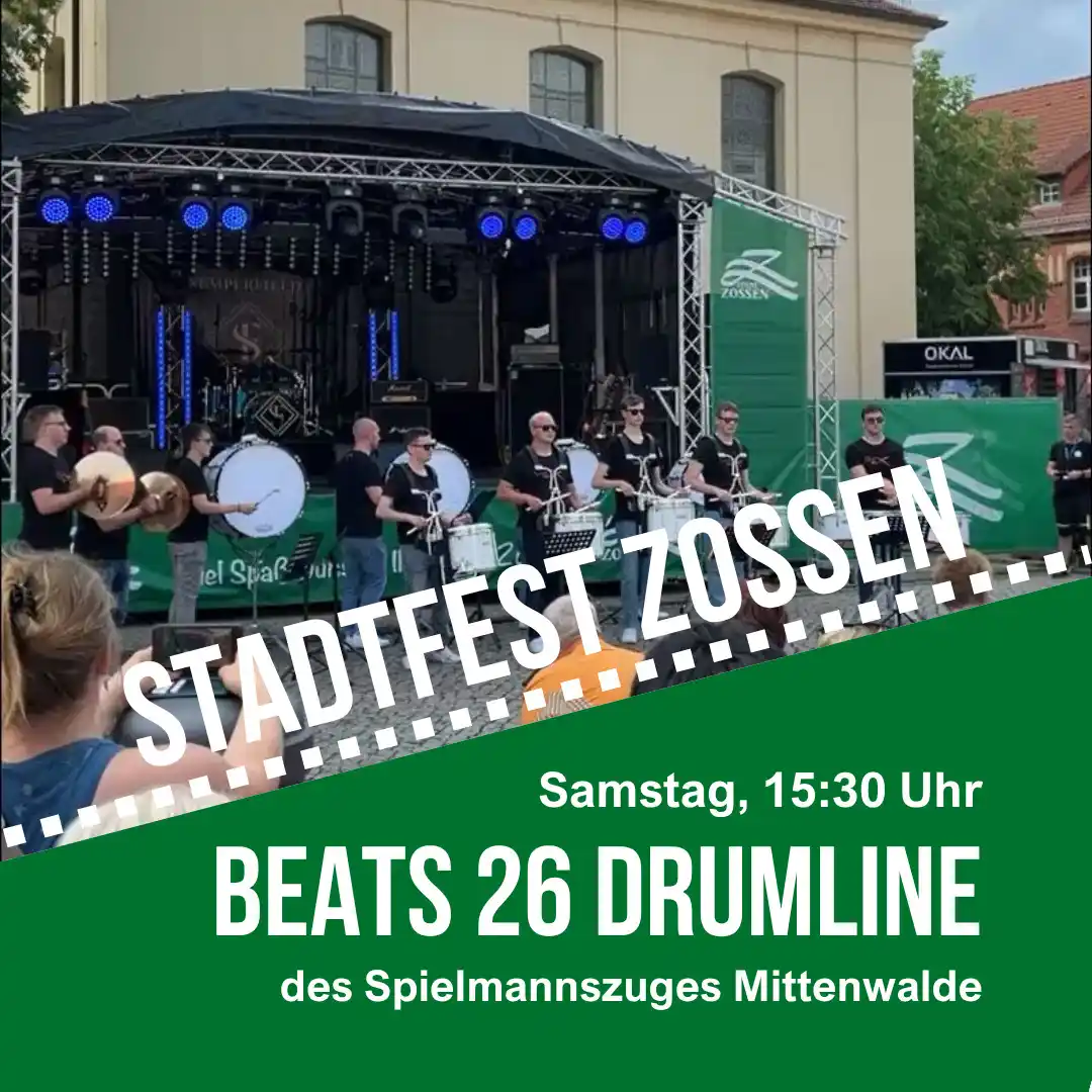 Image from Stadt Zossen: 🎶 Am Samstag, dem 14. Juni 2026, wird die Beats 26 Drumline des SG Mi...