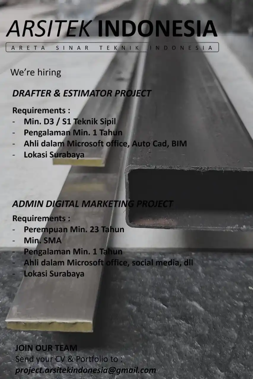 Image from Loker Surabaya Dan Sekitarnya: * drafter/estimator project  * admin digital marketing...