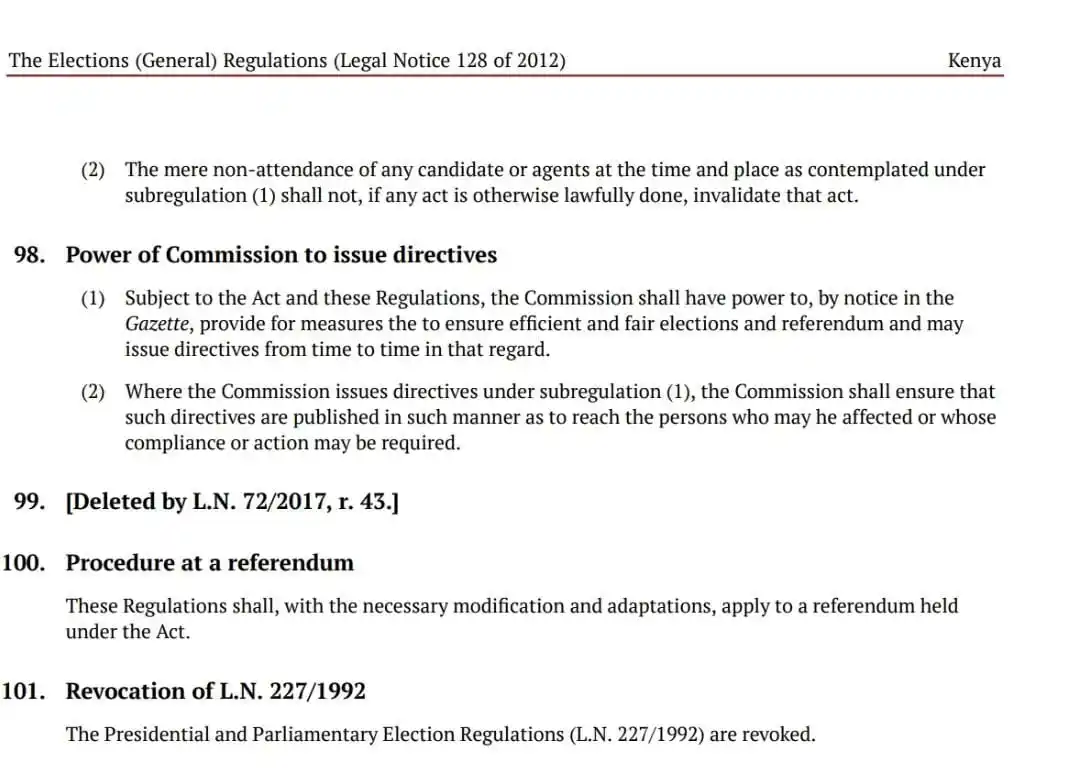 Image from KENYA ON WATCH 🇰🇪: Elections Act:  *Part XVI - _MISCELLANEOUS PROVISIONS_*  - Power of Co...