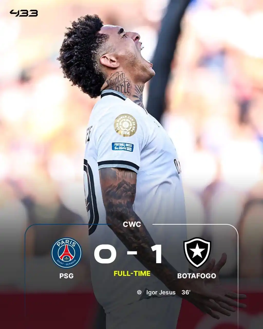 Image from 𝐒𝐋𝐈 | 𝐓𝐈𝐌𝐍𝐀𝐒 𝐃𝐀𝐘 ❗❕: *FULL TIME ‼️*  PSG 0-1 Botafogo | Possessions: 74%-26% | Shots on Tar...