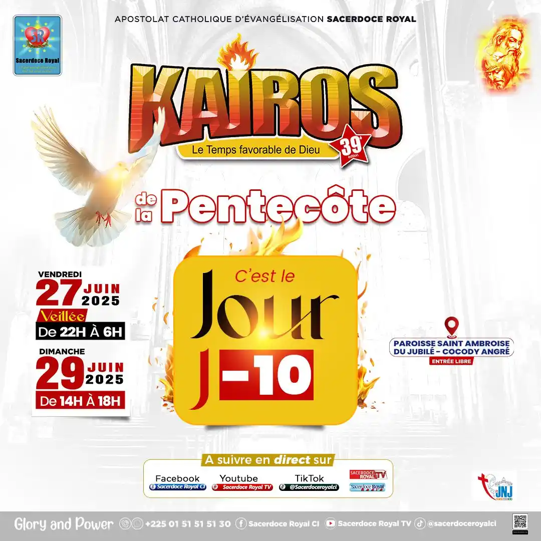Image from Sacerdoce Royal: 🔥 J-10 avant le KAIROS de Pentecôte ! 🔥 📍Abidjan, prépare-toi à viv...