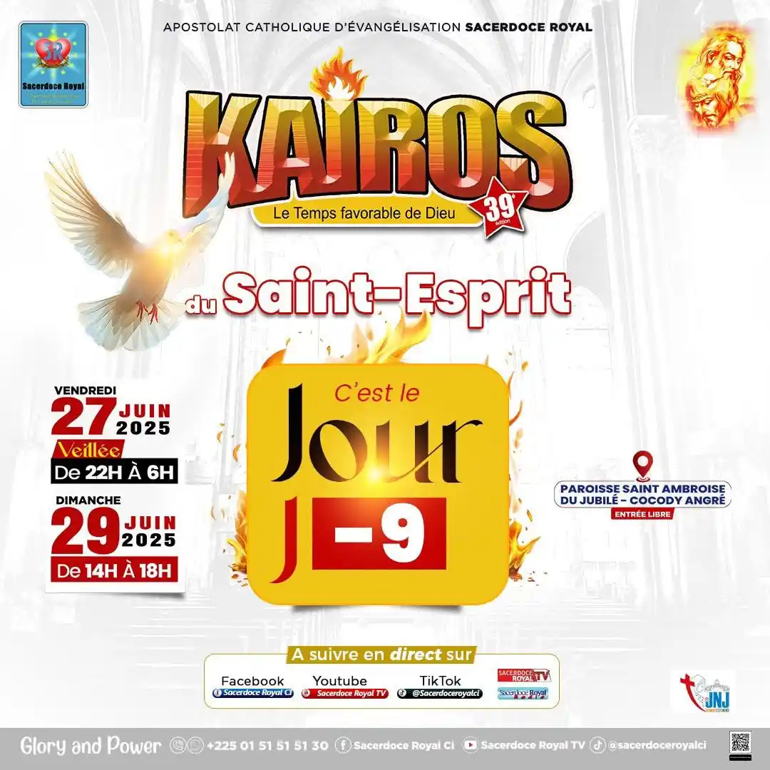 Image from Sacerdoce Royal: 🔥 J-9 avant le KAIROS Abidjan 🔥 📅 27 & 29 juin 2025 📍 Paroisse Sa...