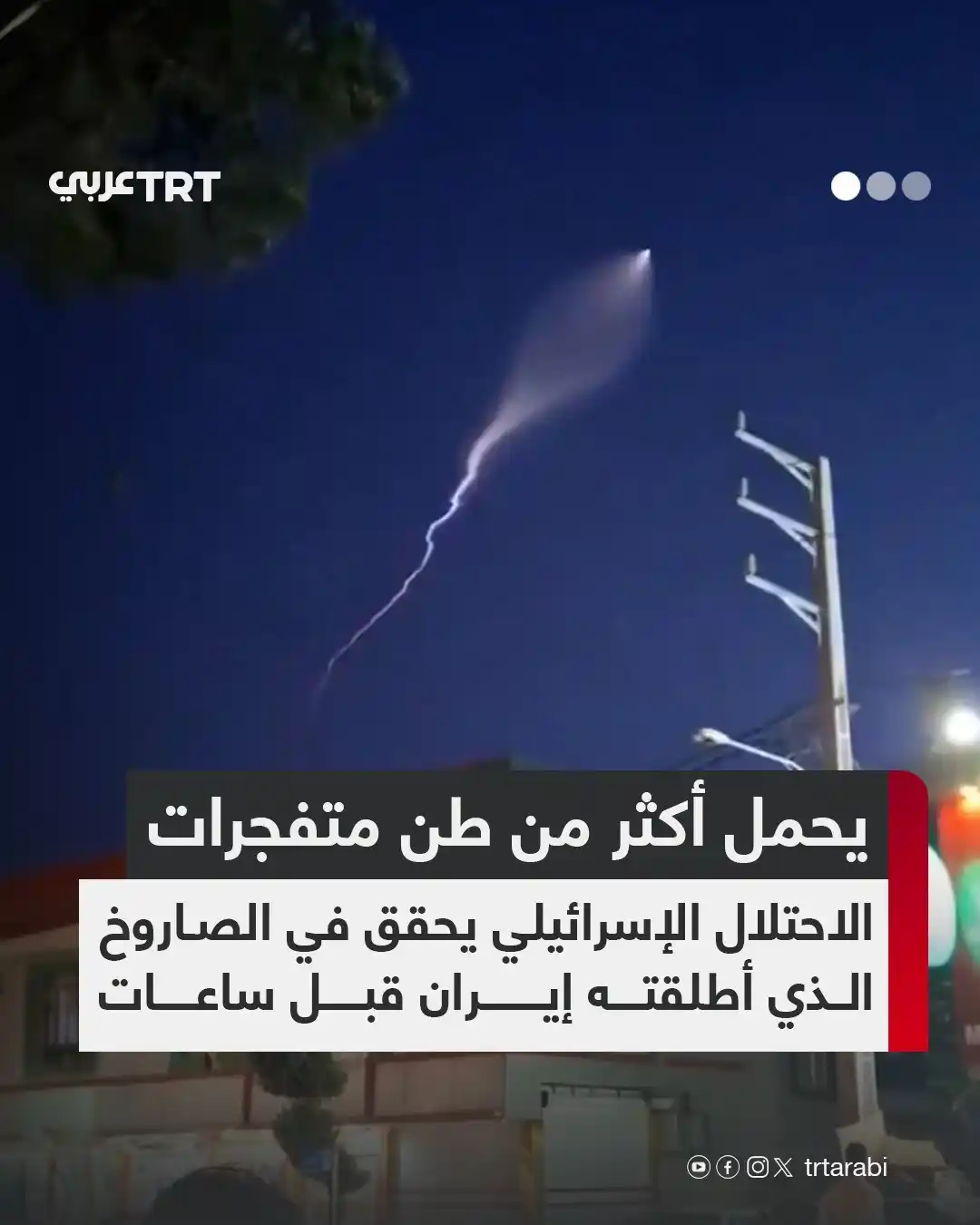 Image from TRT عربي: قال مسؤول في جيش الاحتلال الإسرائيلي إن تقديرات تشير إلى إطلاق إيران، ...