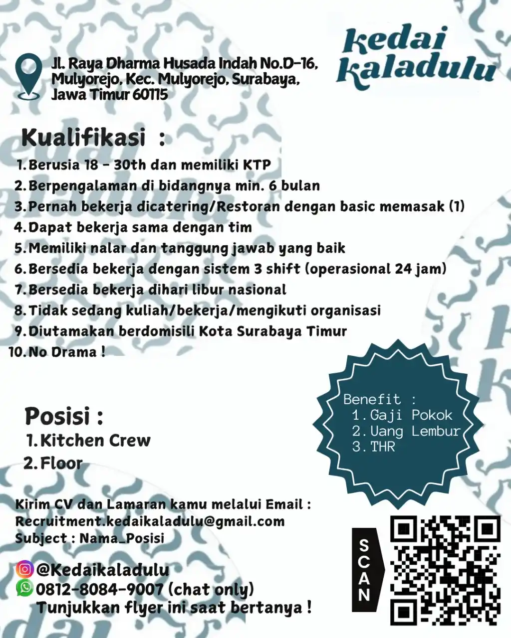 Image from Loker Surabaya Dan Sekitarnya: * kitchen crew * floor mulyorejo sby...
