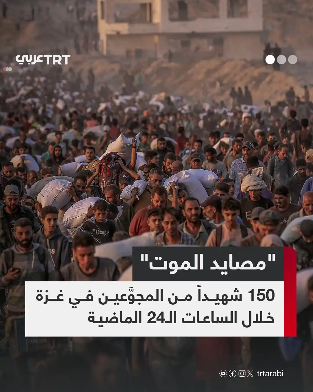 Image from TRT عربي: كشفت حركة حماس، اليوم الأربعاء، عن استشهاد نحو 150 فلسطينياً خلال السا...