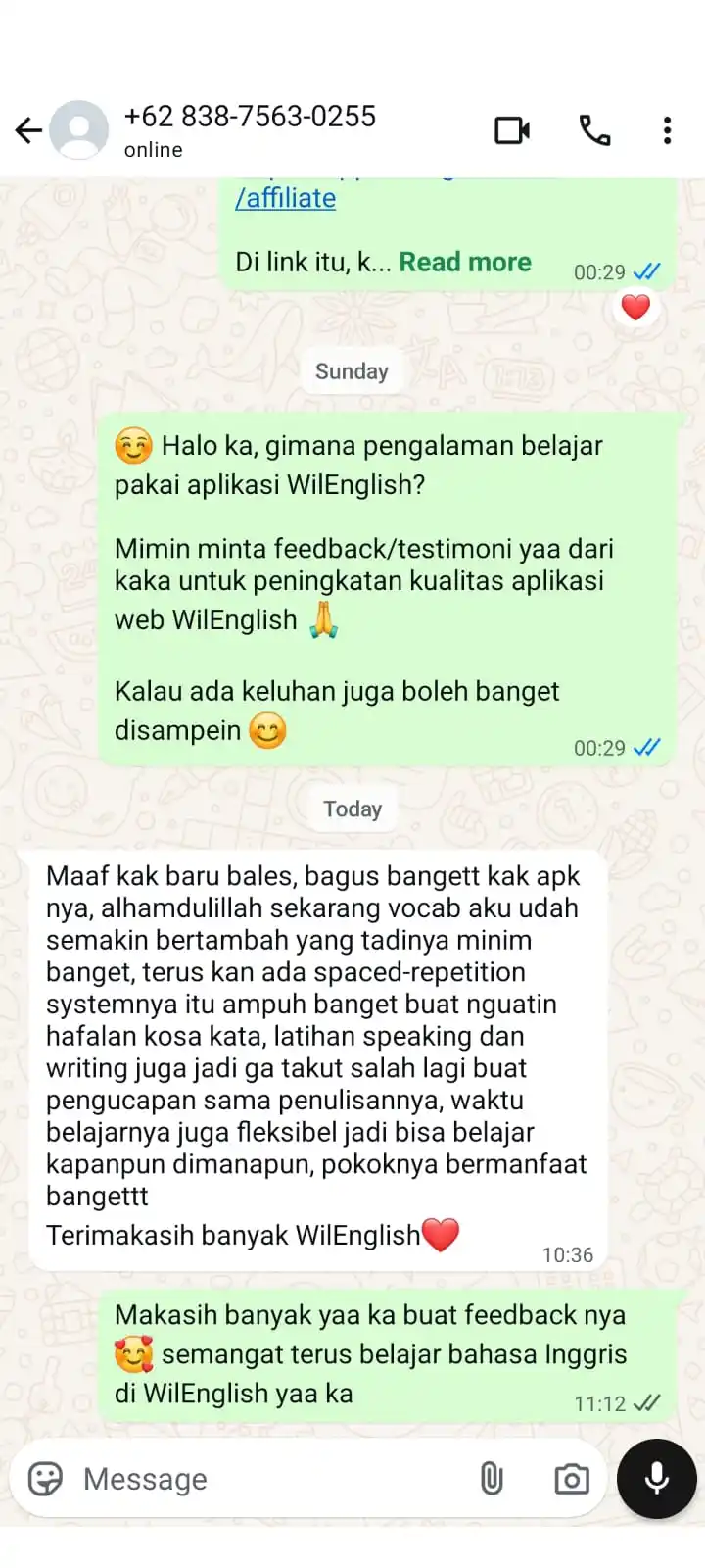 Image from Belajar Bahasa Inggris 🗣️ (WilEnglish): "Maaf kak baru bales, bagus bangett kak apk nya, alhamdulillah sekaran...