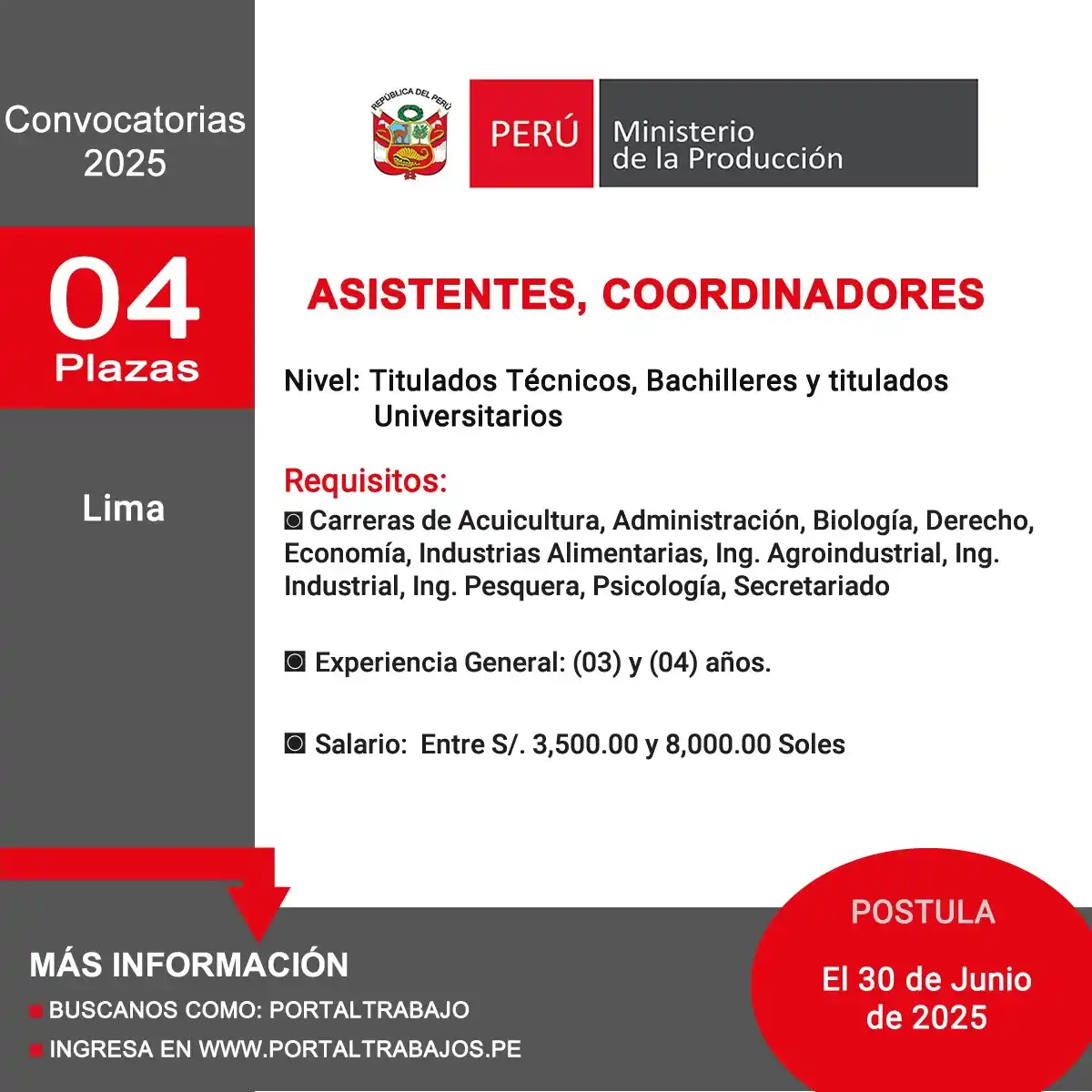 Image from Portaltrabajo: 🏢 Ministerio de la Produccion: (04) Asistentes, Coordinadores 📺 CAR...