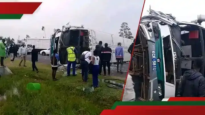 Image from TUKO.co.ke: 🙆‍♂️Moi University Bus Ferrying Fourth Year Students Crashes along Ki...
