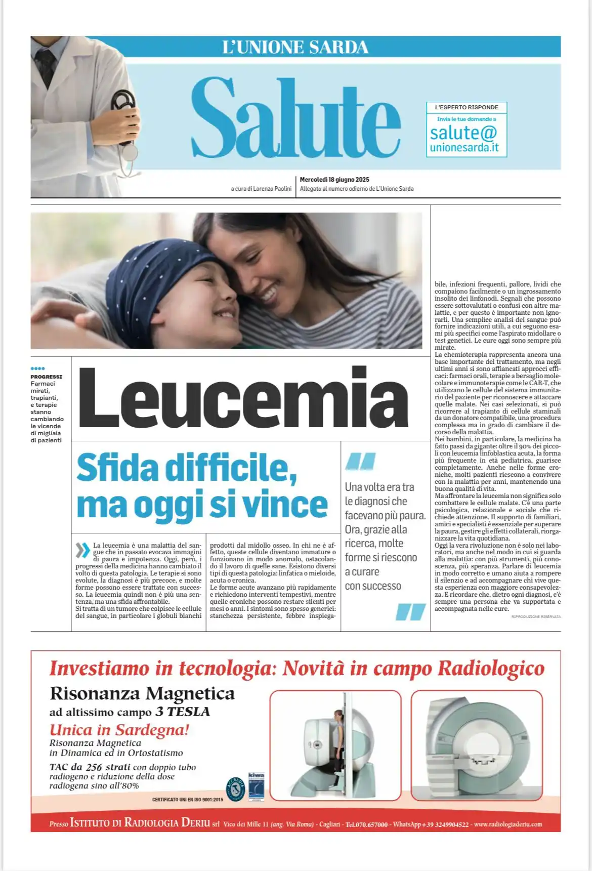 Image from L'Unione Sarda: 🩺 Oggi in edicola con L’Unione Sarda: *Inserto Salute*  Come ogni *me...