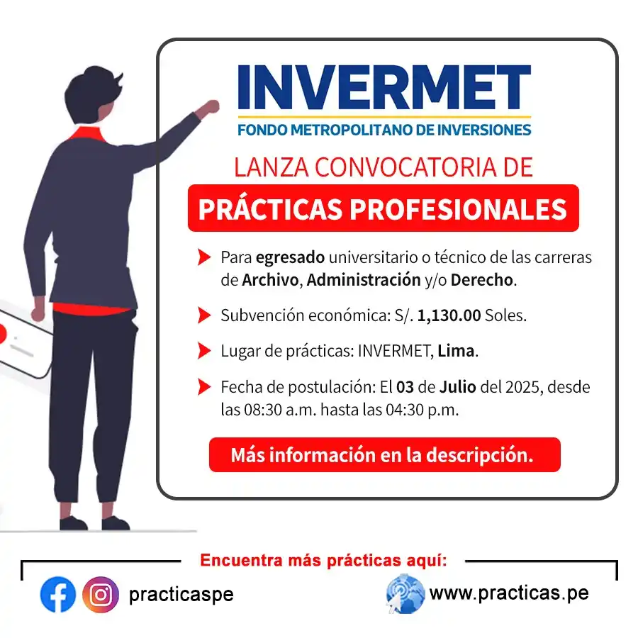 Image from Convocatorias Derecho: Empleos - Prácticas - Capacitaciones: 🎯 Prácticas en INVERMET - Lima Más información 👉 https://www.pract...