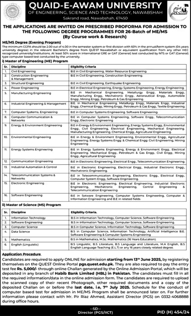 Image from The Career Guide Pakistan | TCG Pakistan: *Quaid-e-Awam University of Engineering, Science & Technology (QUEST),...