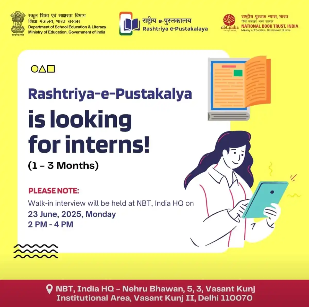 Image from Satyawati Infocell: Rashtriya-e-Pustakalaya is inviting applications for internships (1-3 ...