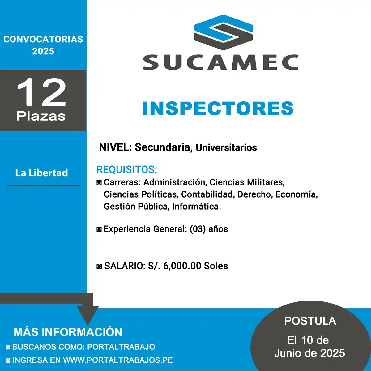 Image from Portaltrabajo: 🏢 SUCAMEC: Requiere (12) Inspectores La Libertad - Pataz 🔴 MÁS INFO...