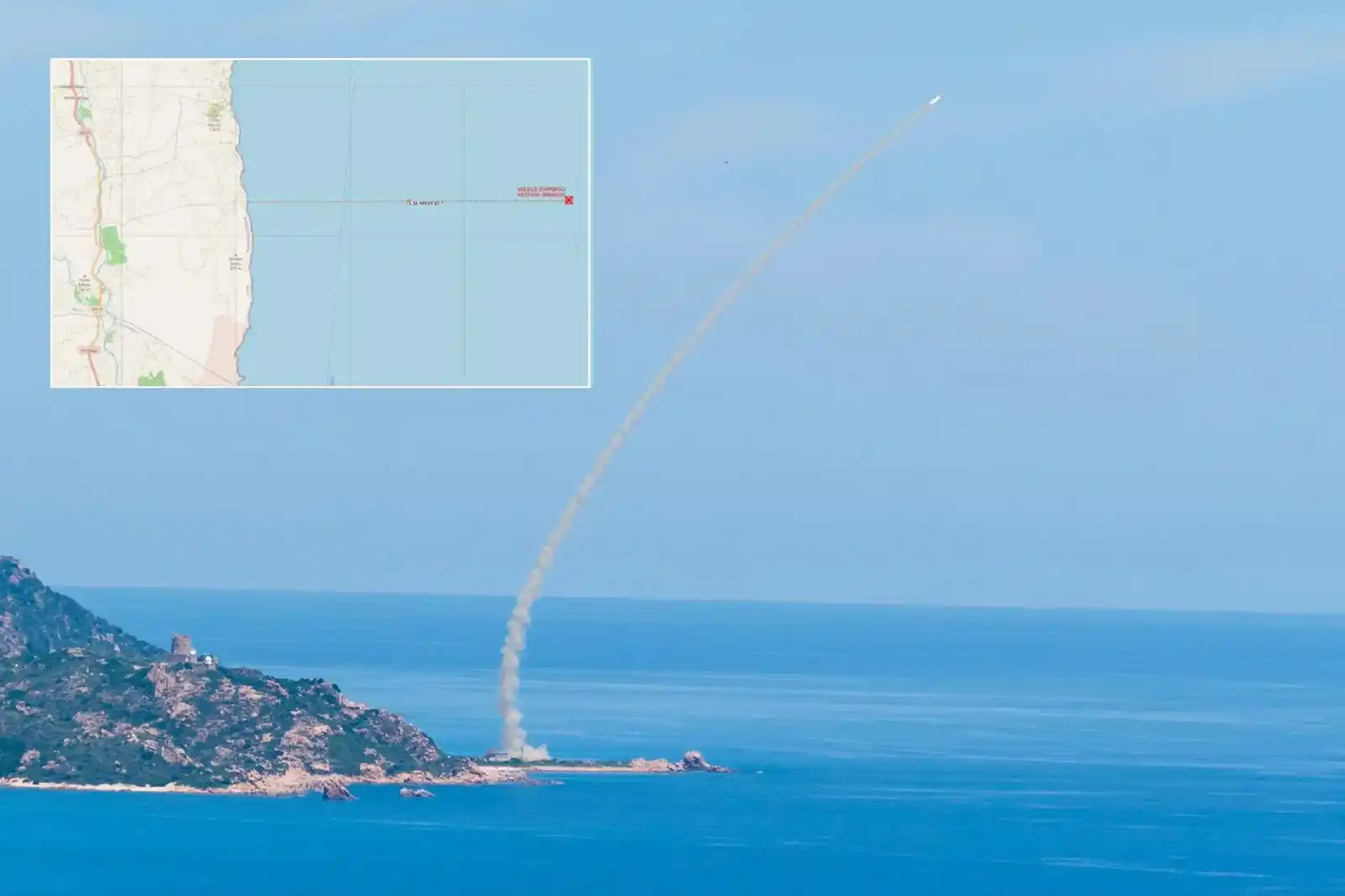 Image from L'Unione Sarda: *Un missile da due milioni di euro disperso al largo del Poligono di Q...