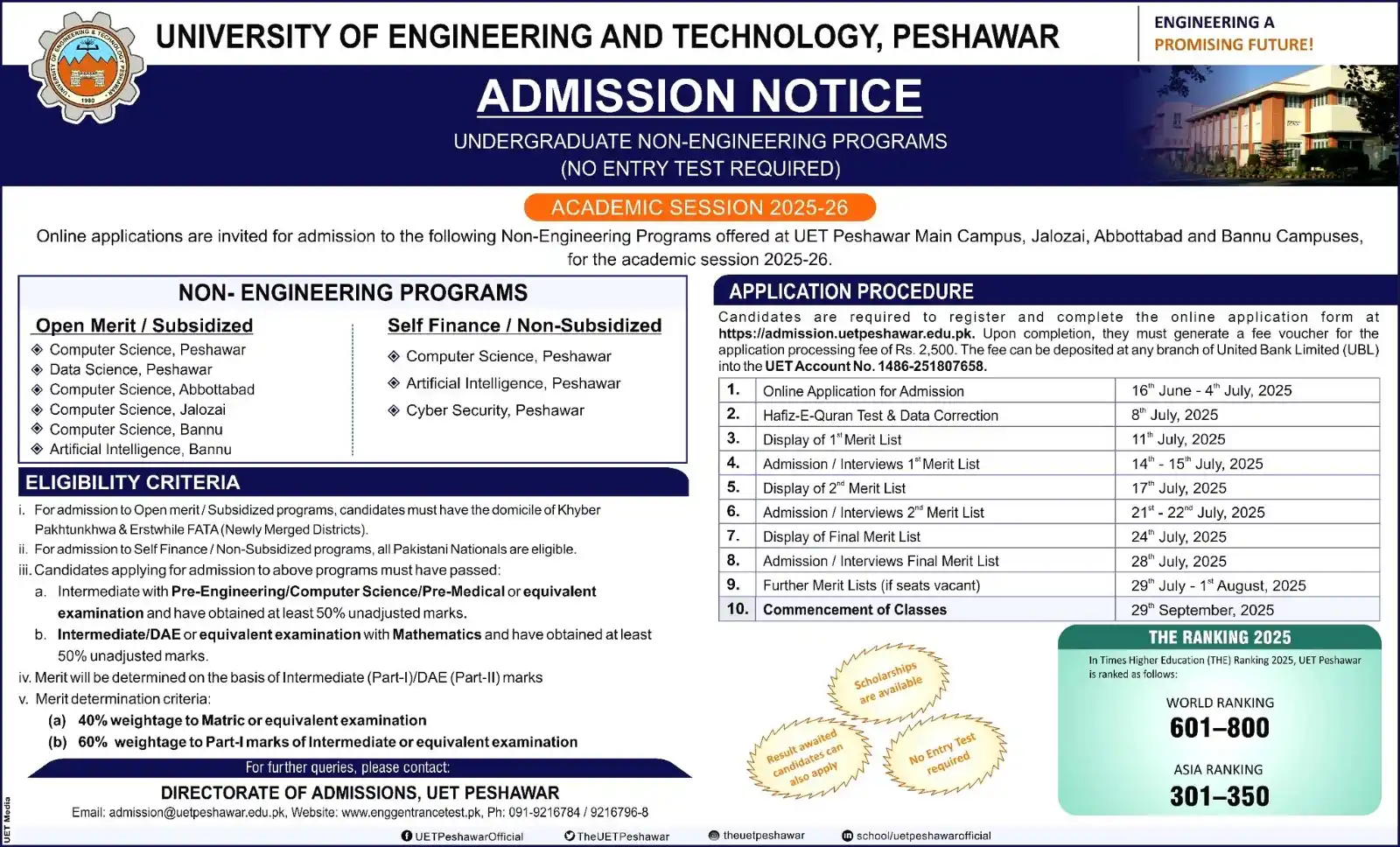 Image from The Career Guide Pakistan | TCG Pakistan: *University of Engineering & Technology (UET), Peshawar* `Peshawar | A...