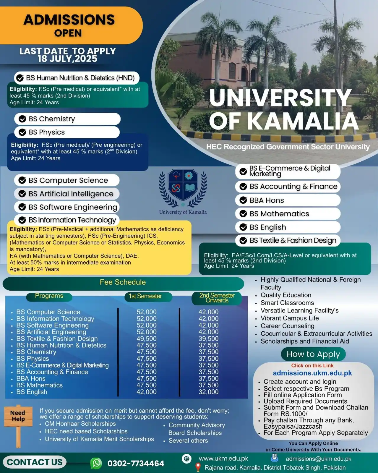 Image from The Career Guide Pakistan | TCG Pakistan: *University of Kamalia, Kamalia District Toba Tek Singh* Admissions Fa...