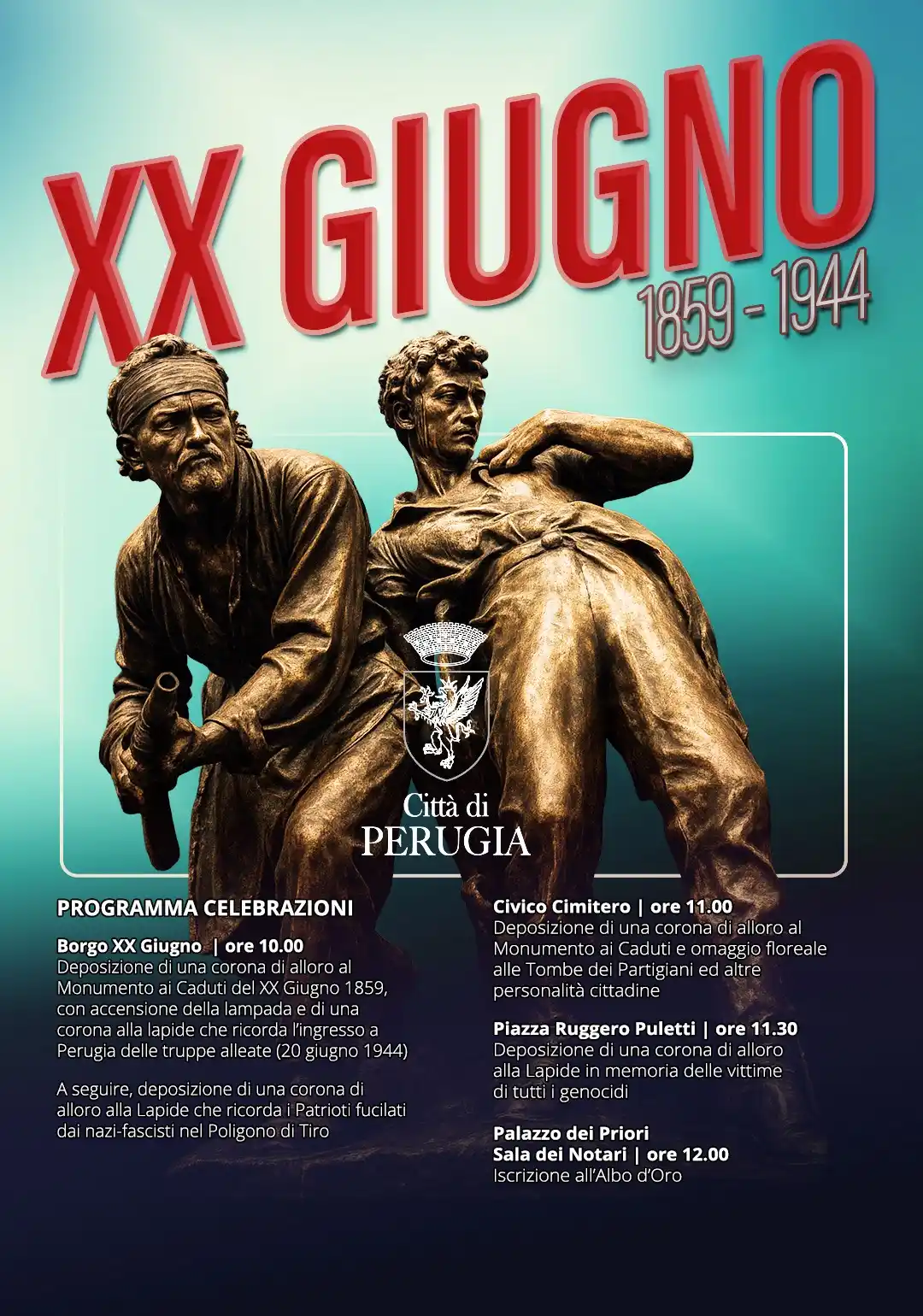 Image from Comune di Perugia: 𝐗𝐗 𝐠𝐢𝐮𝐠𝐧𝐨: 𝐢𝐥 𝐩𝐫𝐨𝐠𝐫𝐚𝐦𝐦𝐚 𝐝𝐞𝐥𝐥𝐞 𝐜𝐞𝐥𝐞𝐛𝐫𝐚𝐳...
