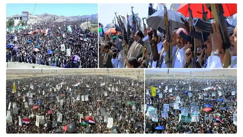 Image from صحيفة الثورة اليمنية: 37 مسيرة حاشدة في صعدة تحت شعار "ثابتون مع غزة وإيران ضد الإجرام الصهي...