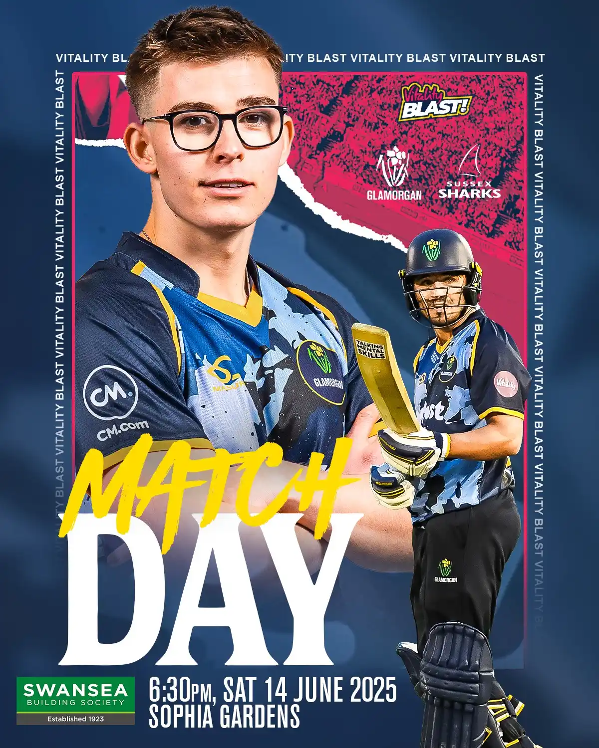 Image from Glamorgan Cricket: A HUGE night at Sophia Gardens 🏟️ 🕡 6:30PM 🆚 Sussex Sharks 🏆 Vit...